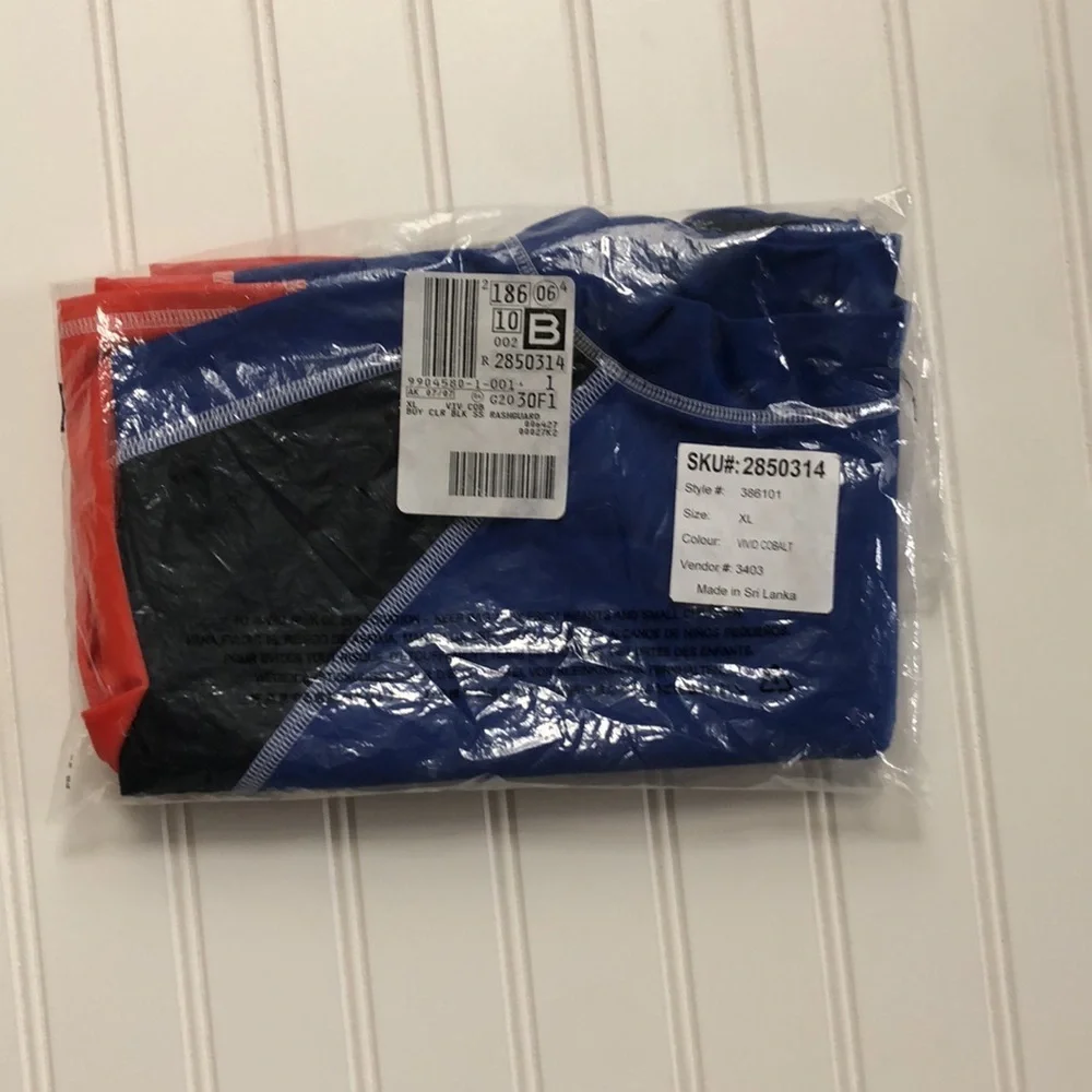 Lands’ End Boys Blue, Red, and Black Swim Rashguard